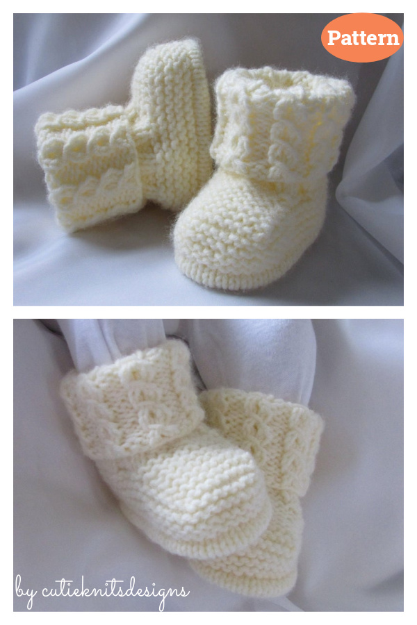 Cable Baby Booties Knitting Pattern 