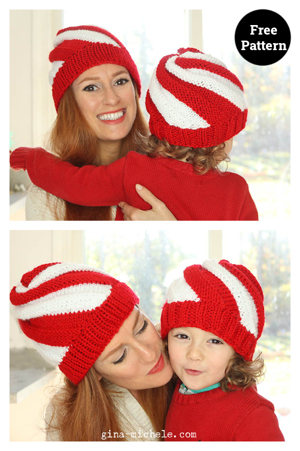 Easy Candy Cane Swirl Hat Free Knitting Pattern 