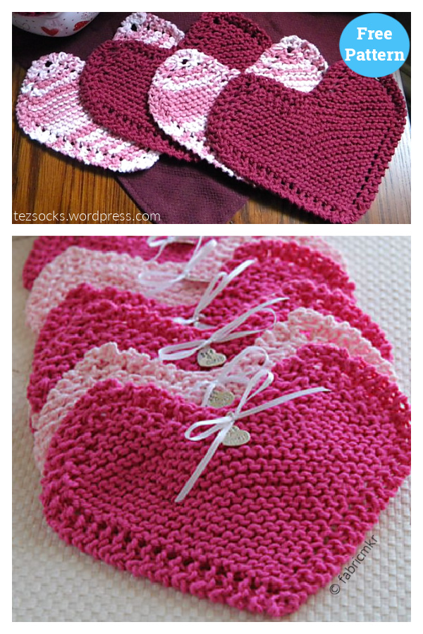Grandma's Favorite Heart Shaped Dishcloth Free Knitting Pattern