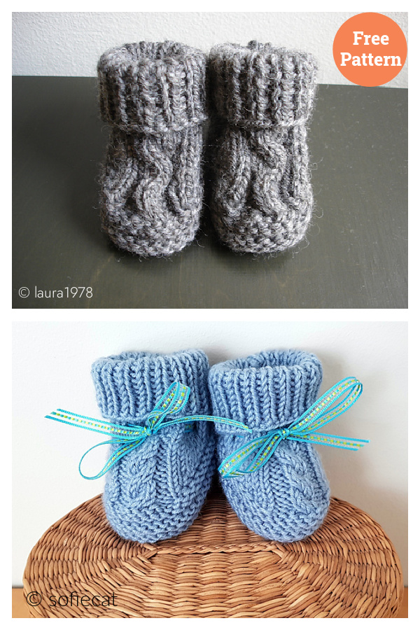 Two Needle Cable Baby Booties Free Knitting Pattern