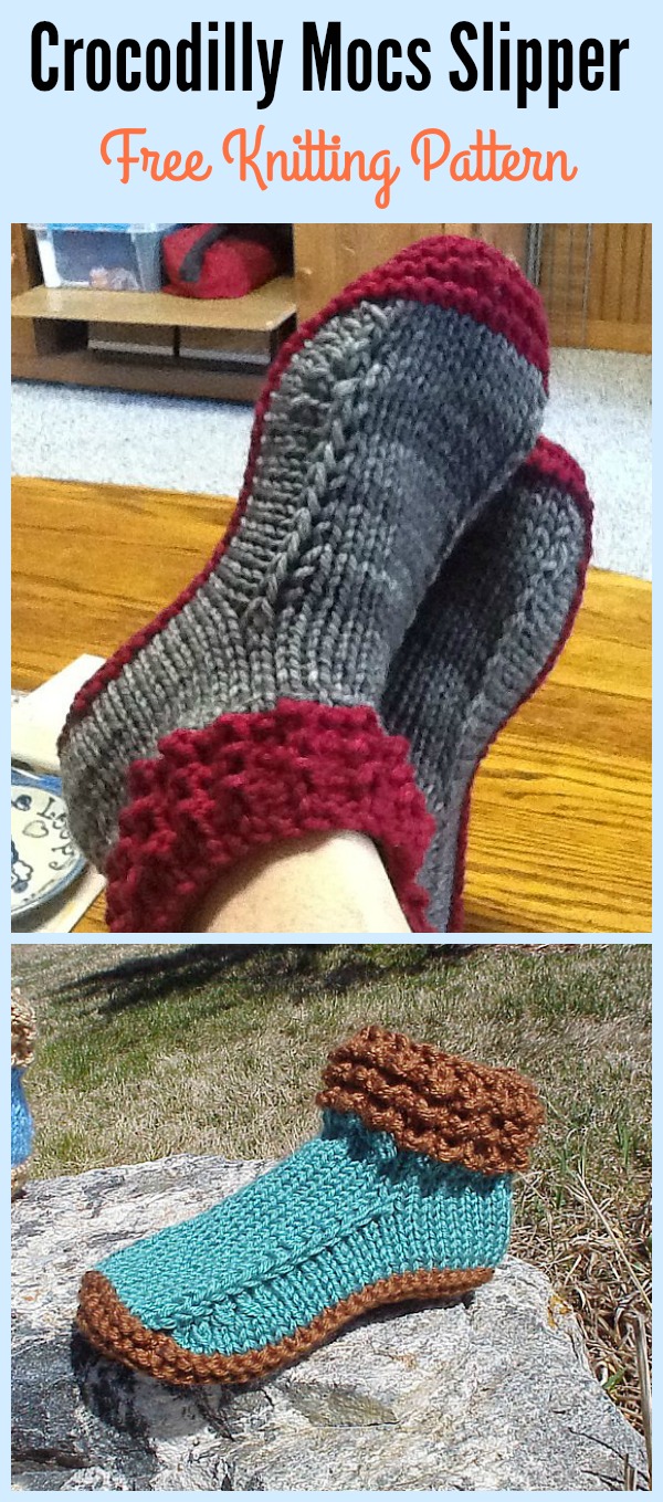 Crocodilly Mocs Slipper Free Knitting Pattern 