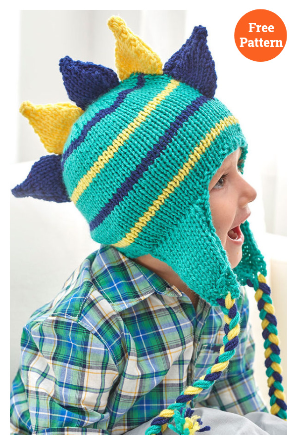 Dino Stripes Earflap Hat Free Knitting Pattern