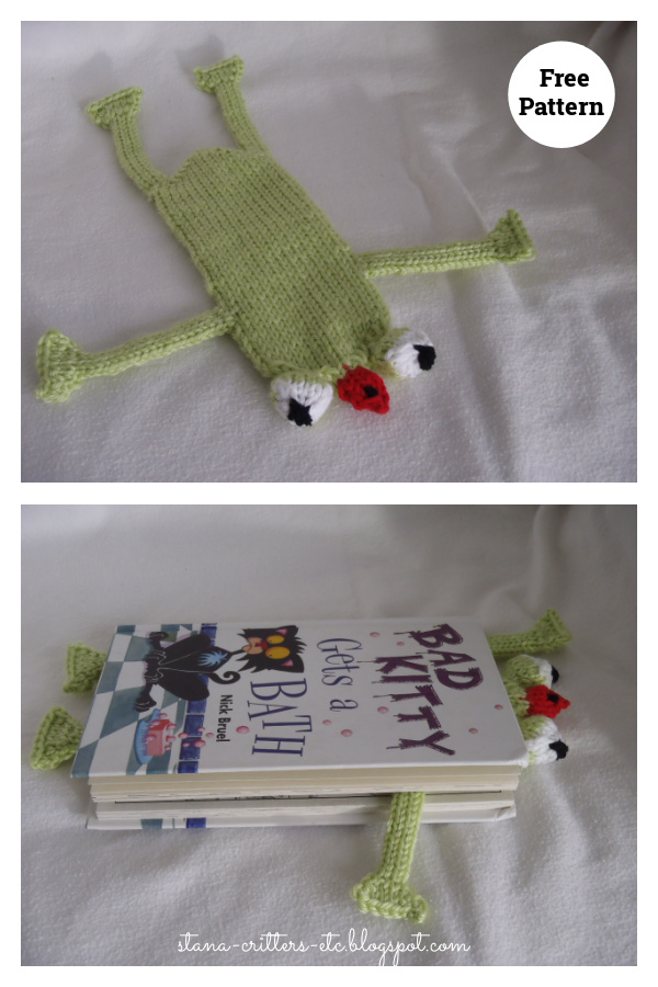 Fred the Frog Bookmark Free Knitting Pattern
