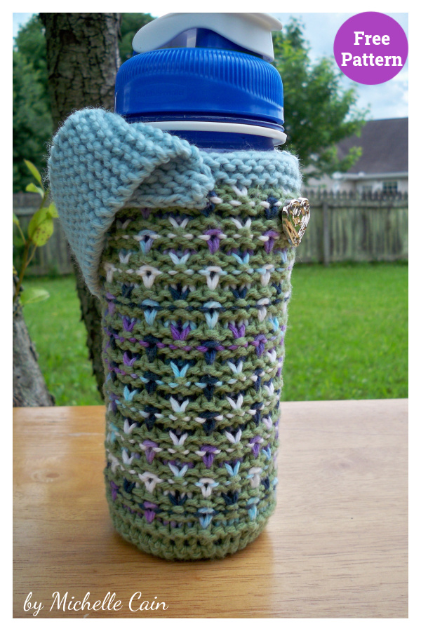 Falling Ribbons Water Bottle Cozy Free Knitting Pattern
