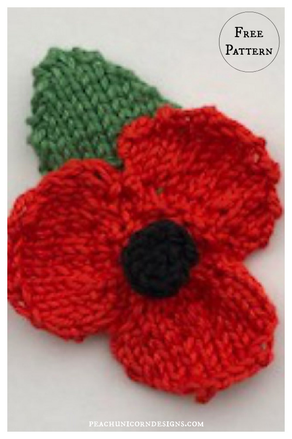 Remembrance Poppy Flower Free Knitting Pattern