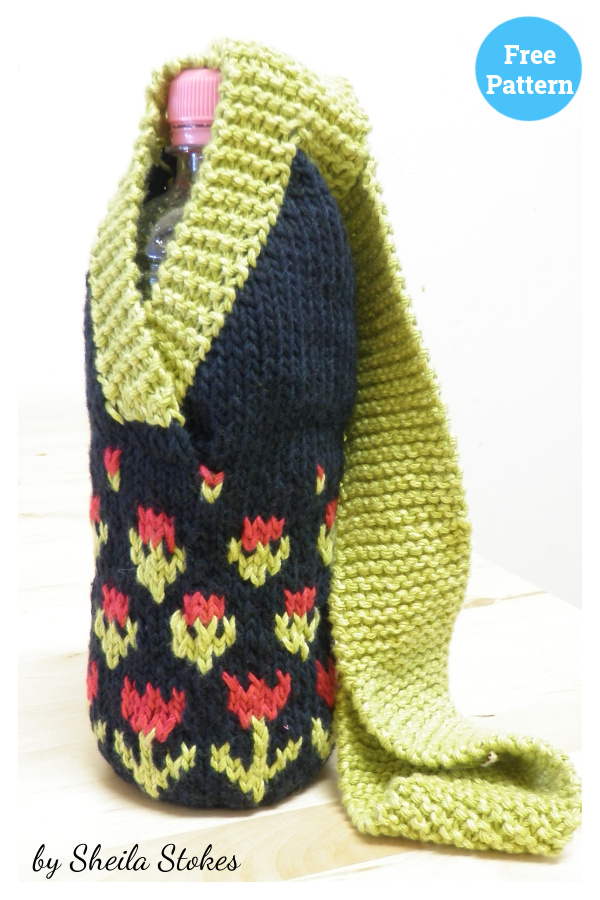Tulip Time Water Bottle Cozy Free Knitting Pattern