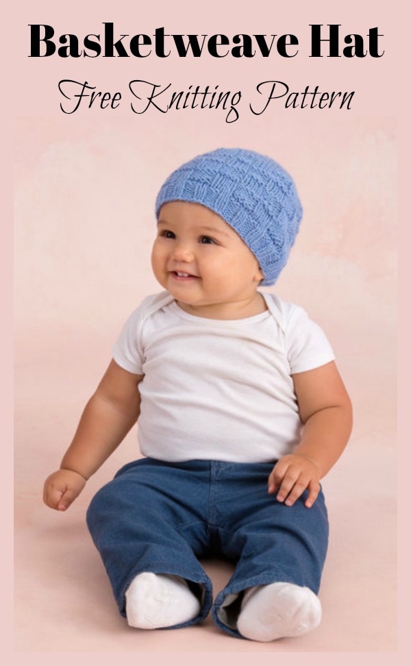 Basketweave Baby Hat Beanie Free Knitting Pattern 