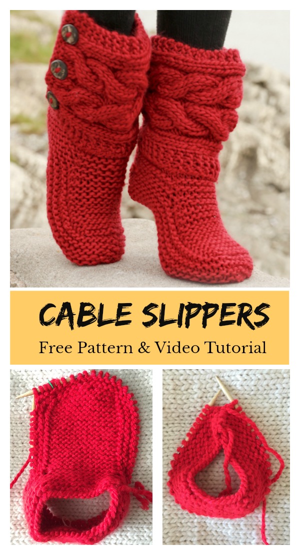 Cable Slippers Free Pattern Knitting and Video Tutorial