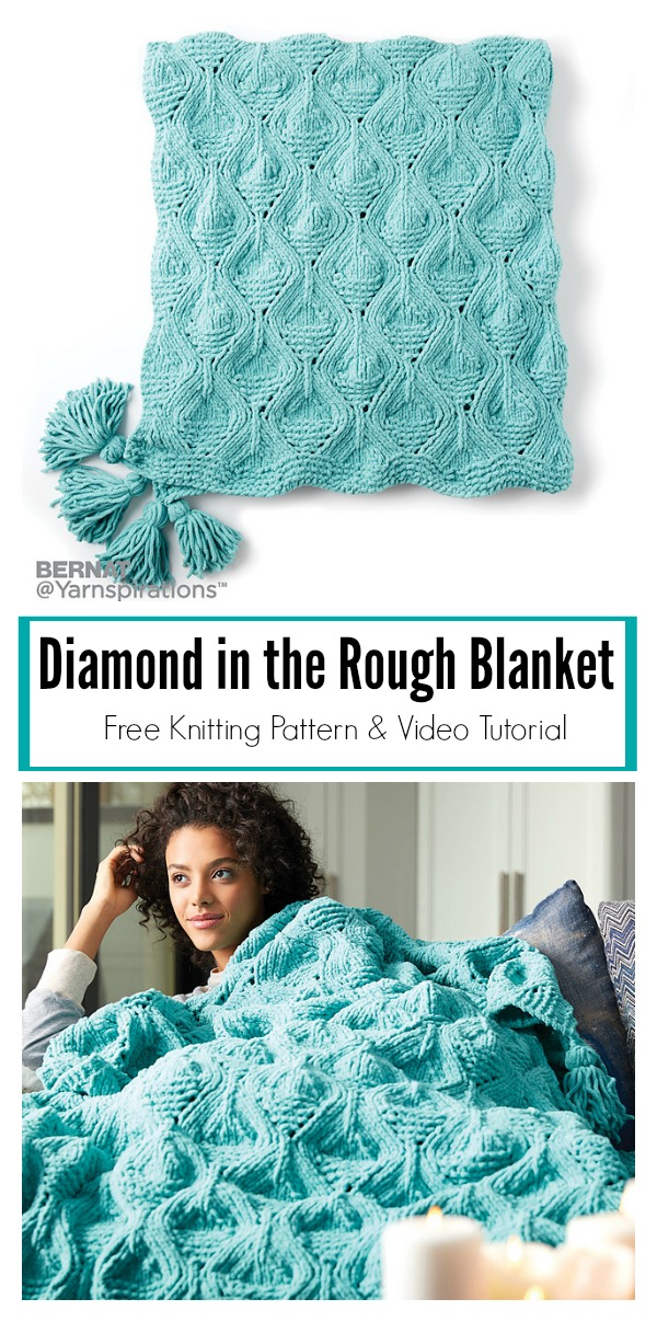 Diamond in the Rough Blanket Free Knitting Pattern and Video Tutorial