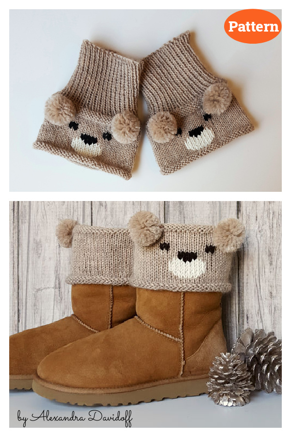 Teddy Bear Boot Toppers Knitting Pattern