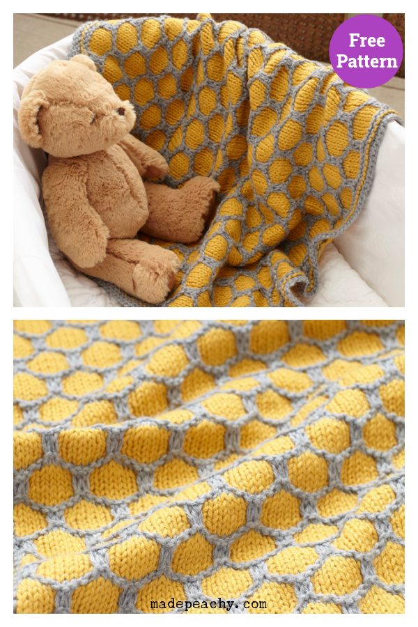 Honeycomb Afghan Baby Blanket Free Knitting Pattern 