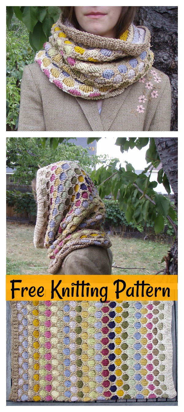 Honeycomb Hooded Cowl Free Knitting Pattern
