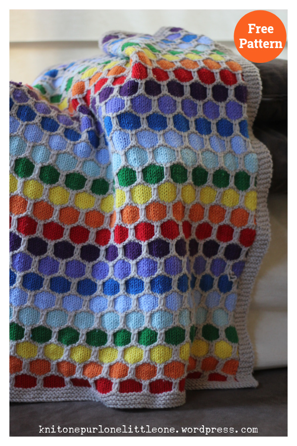 Rainbow Honeycomb Blanket Free Knitting Pattern 