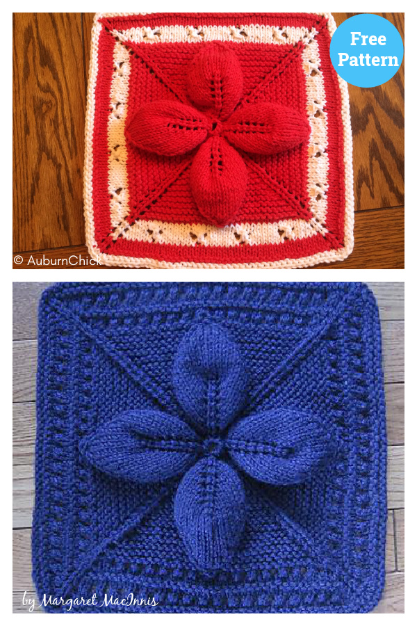 Lucky 4-Leaf Afghan Block Free Knitting Pattern