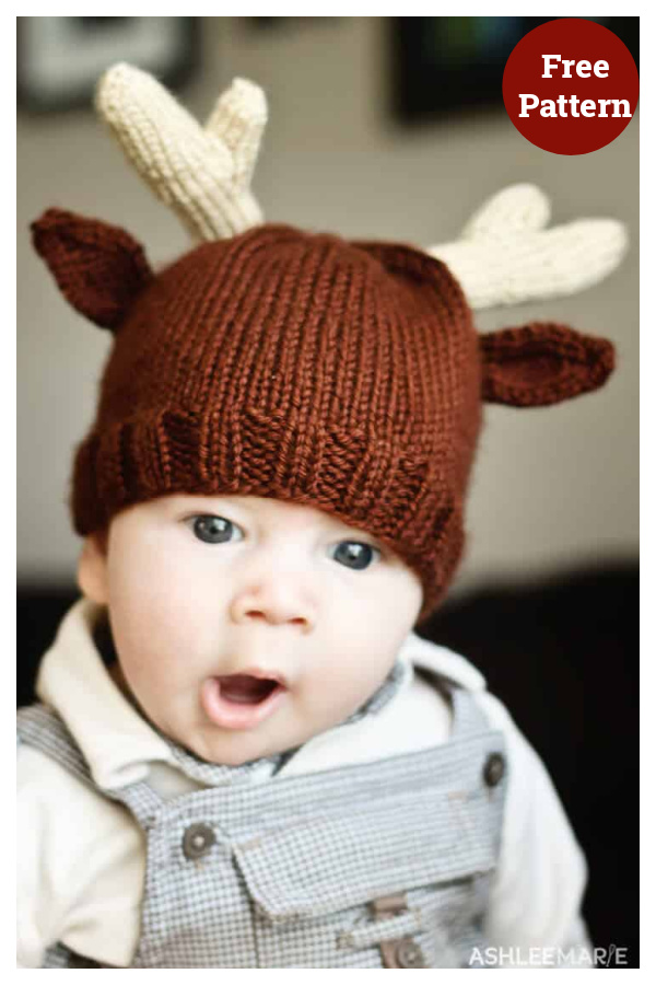 Reindeer Beanie Hat Free Knitting Pattern