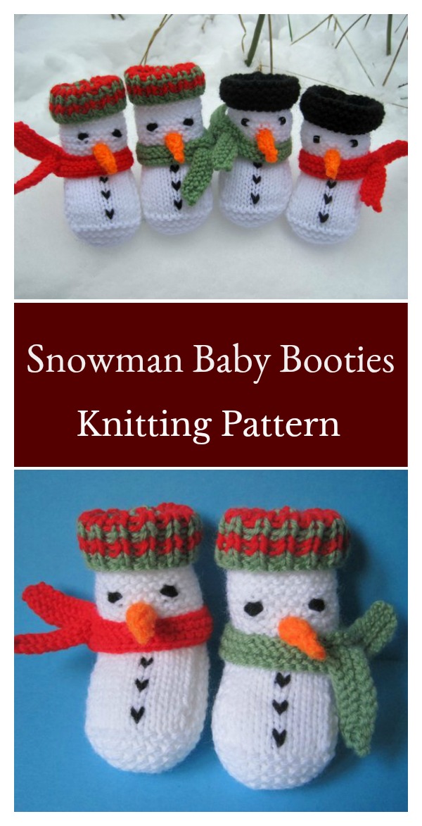 Snowman Baby Booties Knitting Pattern 