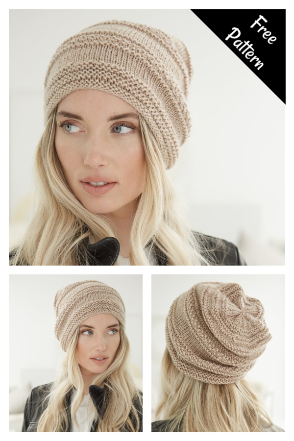 Simple Texture Slouch Hat Free Knitting Pattern