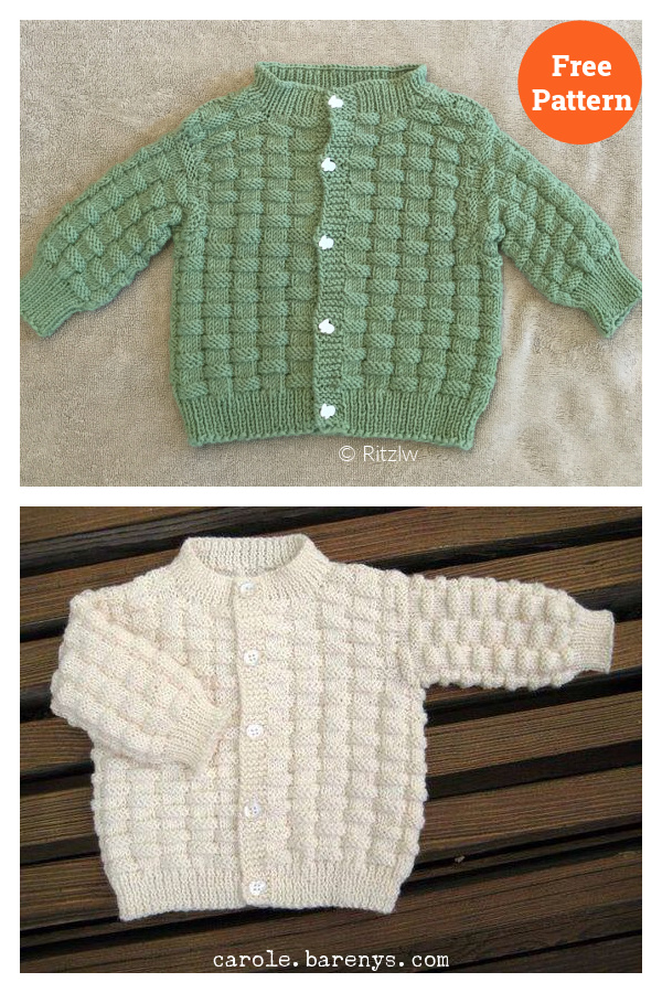 Basket Weave Baby Cardigan Free Knitting Pattern 
