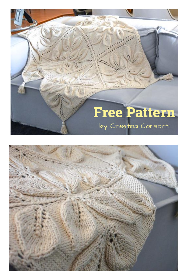 Natural Maxcolor Leafy Afghan Free Knitting Pattern