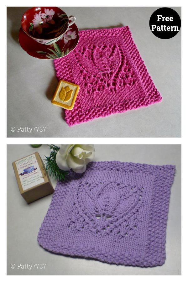 Margaret Tulip Dishcloth Block Free Knitting Pattern 