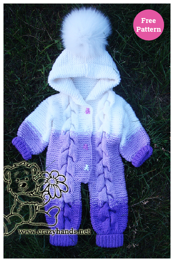 Bear Baby Cable Romper Free Knitting Pattern