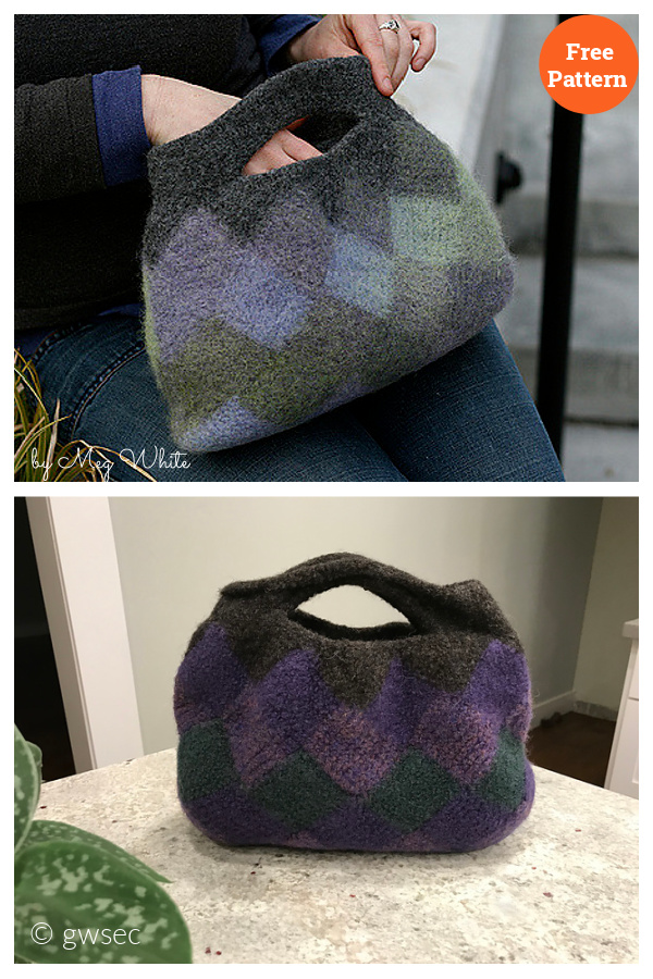 Felted Entrelac Clutch Bag Free Knitting Pattern