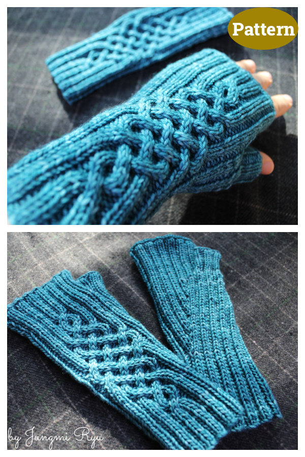 Vivid Mitts Celtic Cable Fingerless Gloves Knitting Pattern 