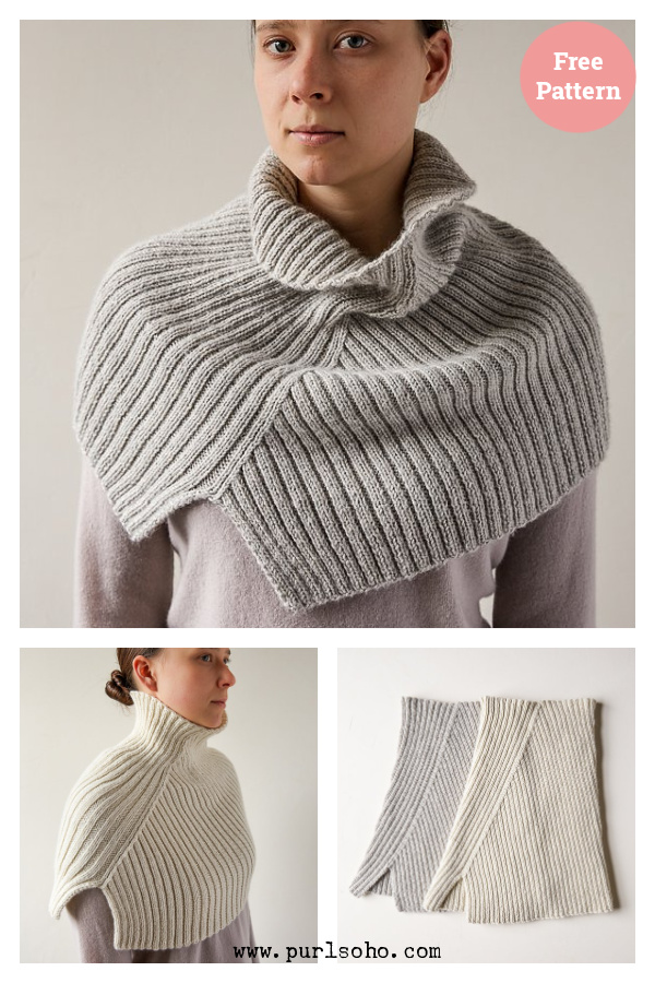 Converging Lines Asymmetrical Ribbed Cowl Free Knitting Pattern