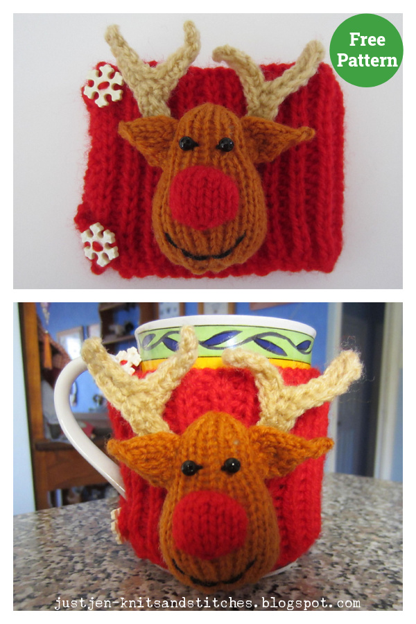 Reindeer Christmas Cup Cosy Free Knitting Pattern