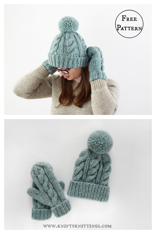 Classic Cabled Hat and Mittens Free Knitting Pattern 