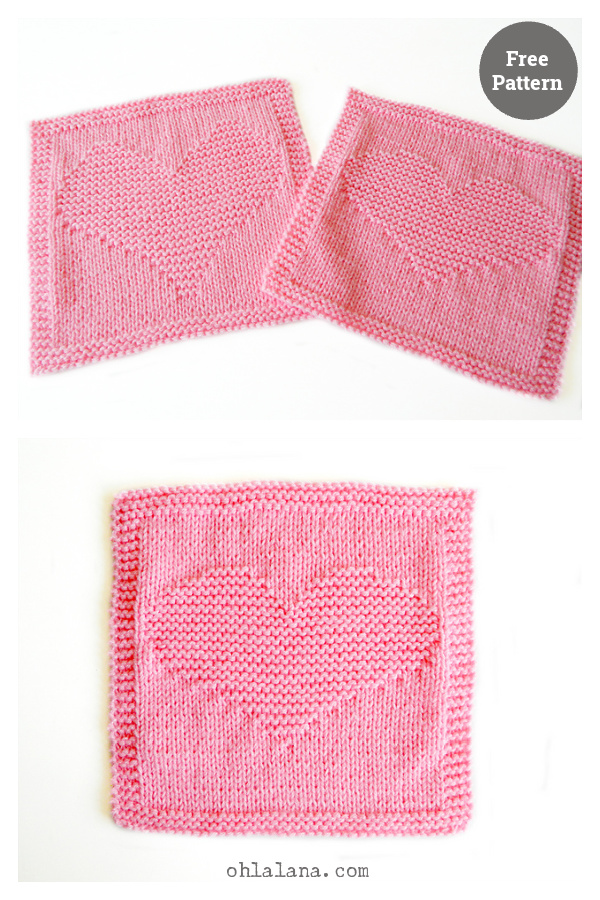 Heart Dishcloth or Blanket Blocks Free Knitting Pattern