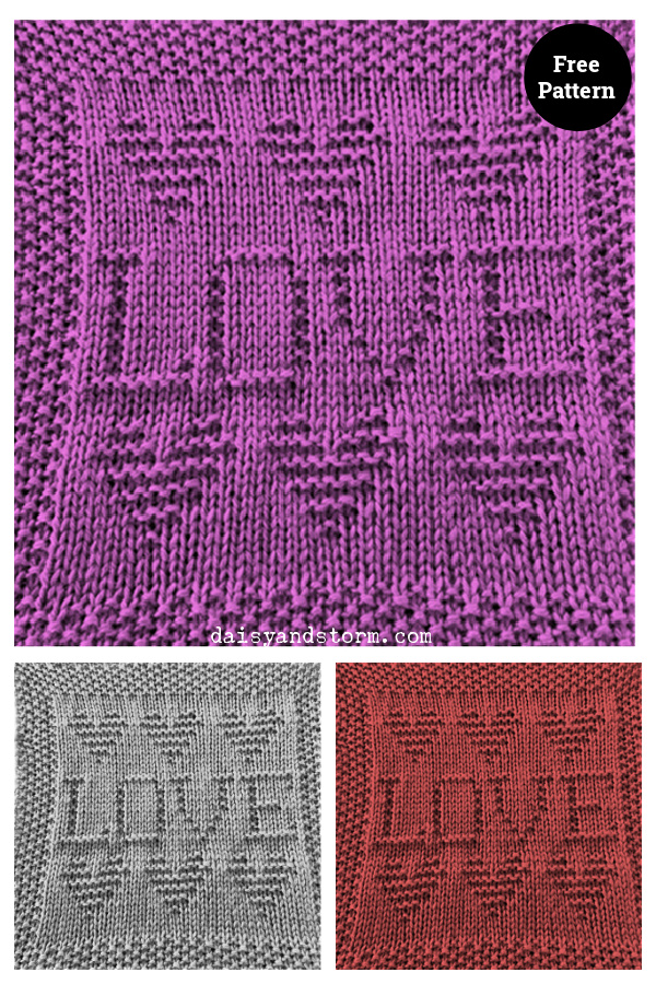 Love Dishcloth Afghan Square Free knitting Pattern 