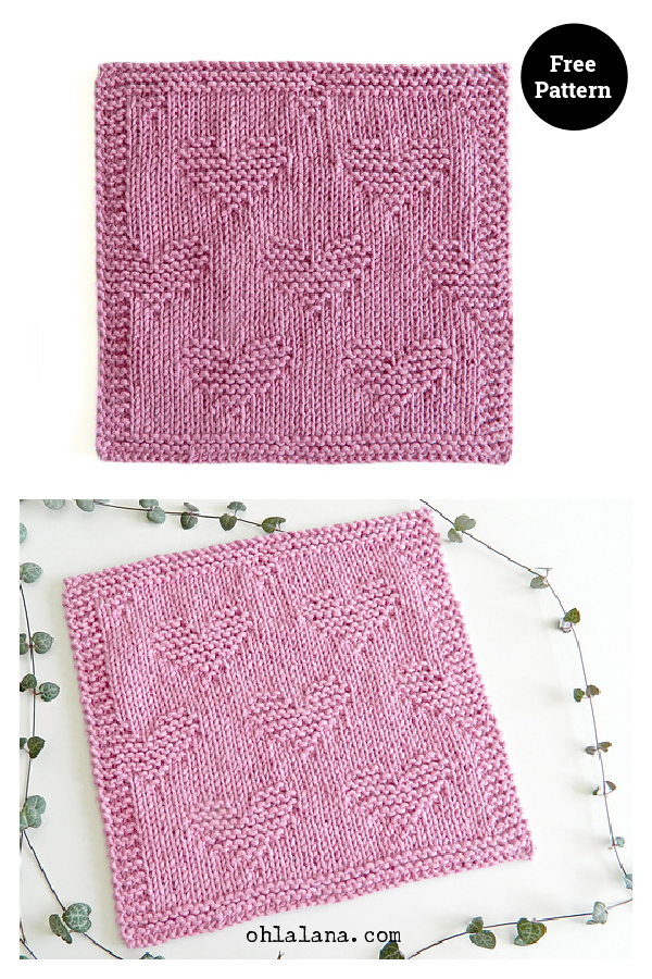 Valentines Heart Dishcloth or Blanket Block Free Knitting Pattern