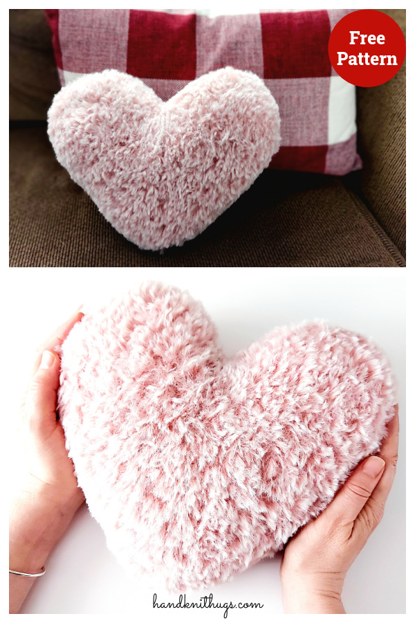 Faux Fur Heart Pillow Free Knitting Pattern