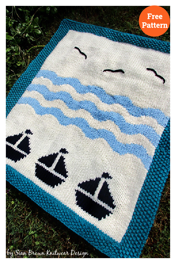 Sailboat and Waves Buggy Blanket Free Knitting Pattern