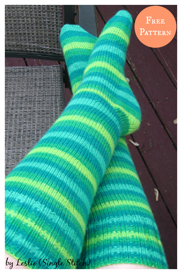 Basic Knee High Toe Up Socks Free Knitting Pattern 