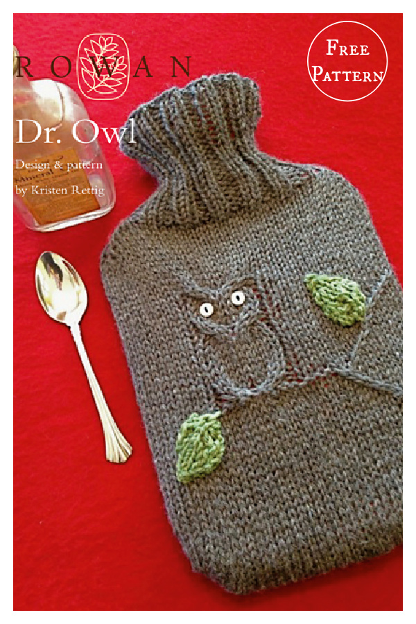 Owl Hot Water Bottle Cover Free Knitting Pattern 