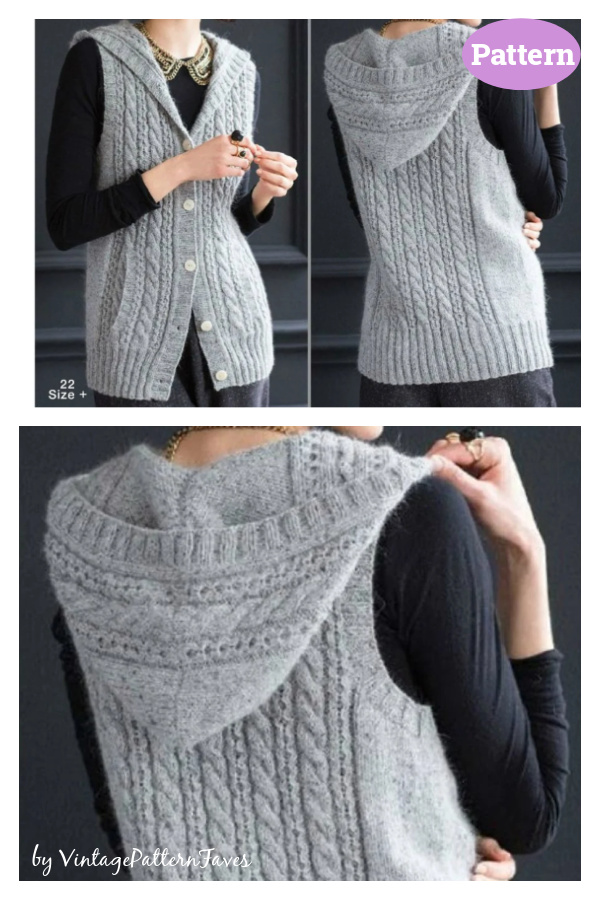 Cable Hoodie Vest Jacket Knitting Pattern