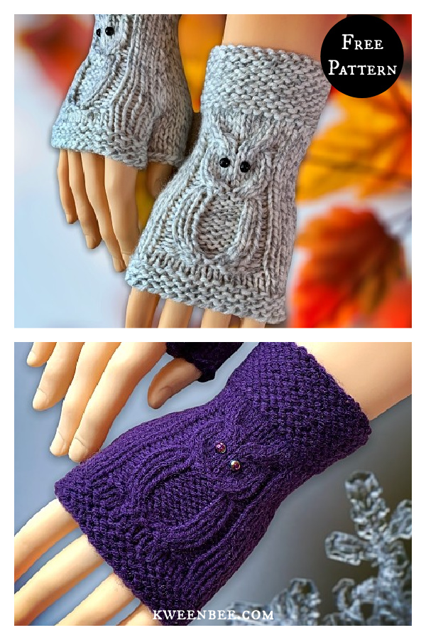 Easy to Knit Owl Fingerless Gloves Free Knitting Pattern