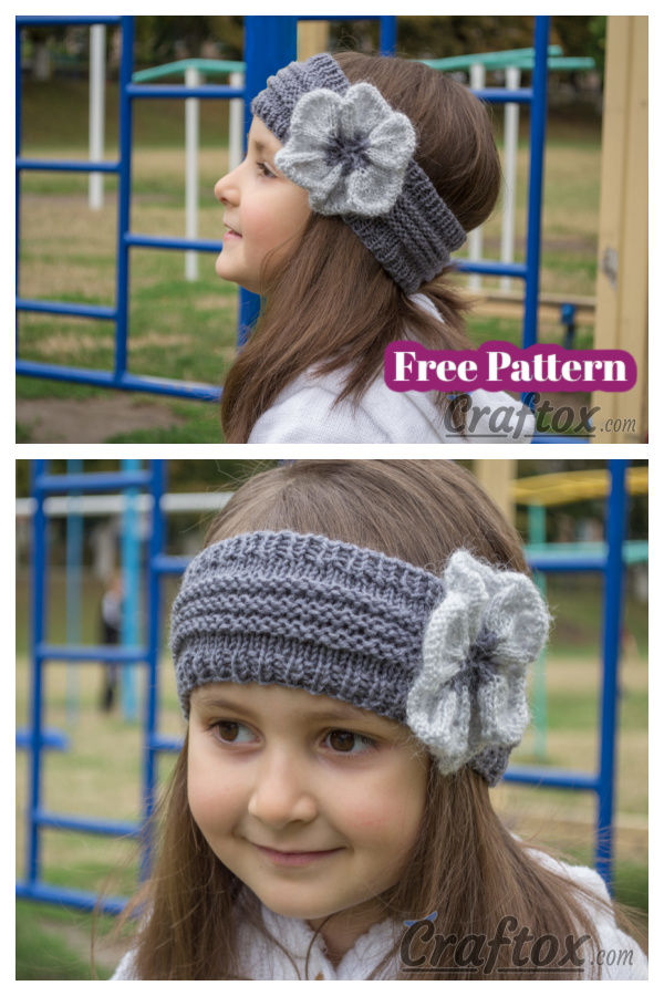 Headband with Flower Free Knitting Pattern