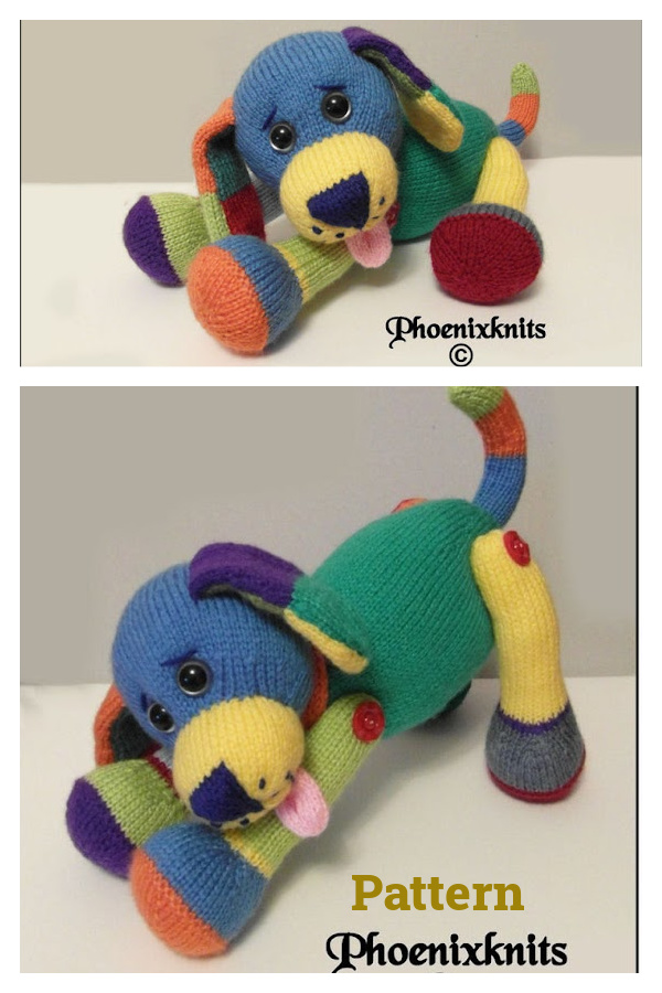 Jacob the puppy with the multi-coloured coat Knitting Pattern 