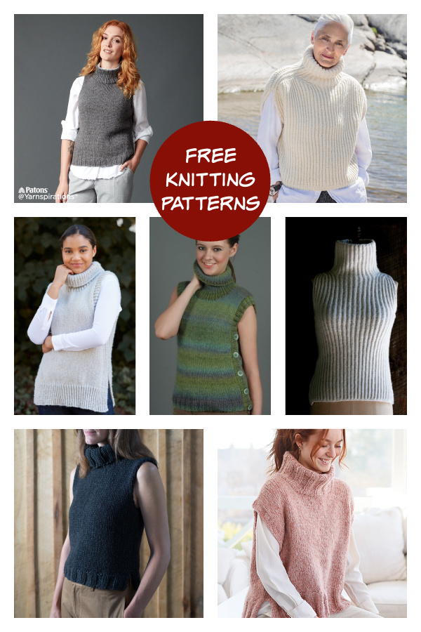 Sleeveless Turtleneck Free Knitting Pattern 