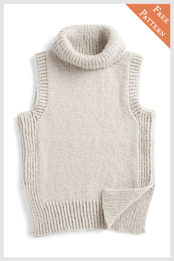 Turtleneck Vest with Side Slits Free Knitting Pattern