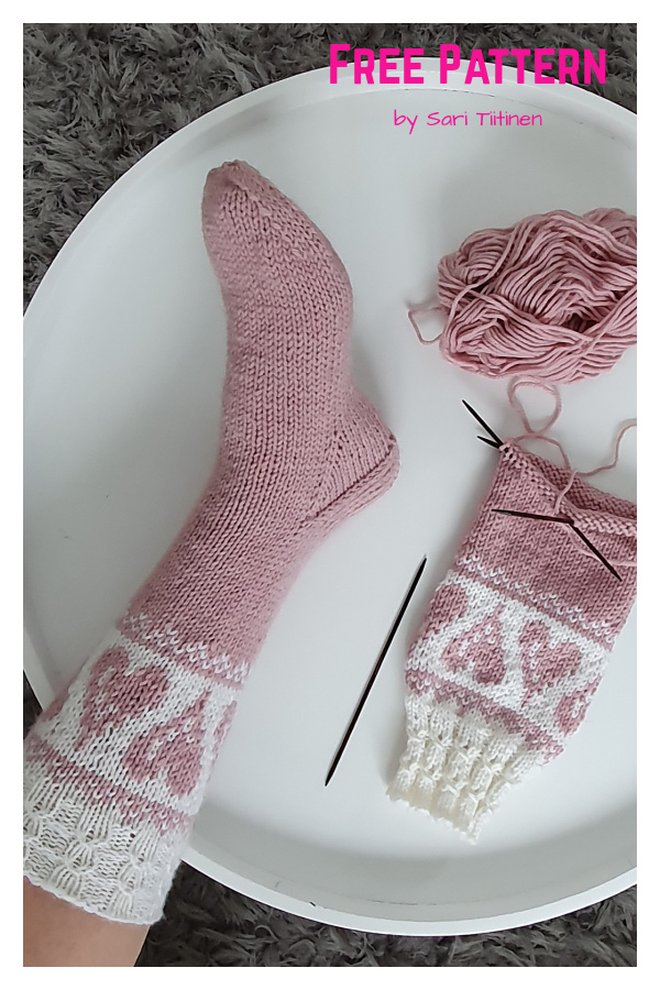Hearts Up and Down Socks Free Knitting Pattern