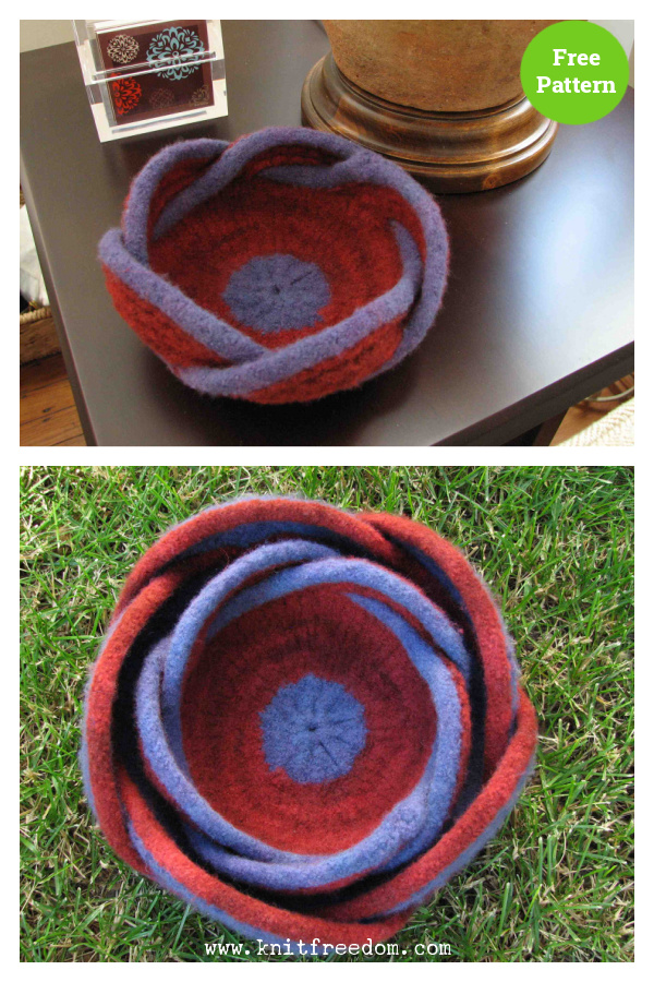 Nested Pentafold Felted Moebius Bowls Free Knitting Pattern