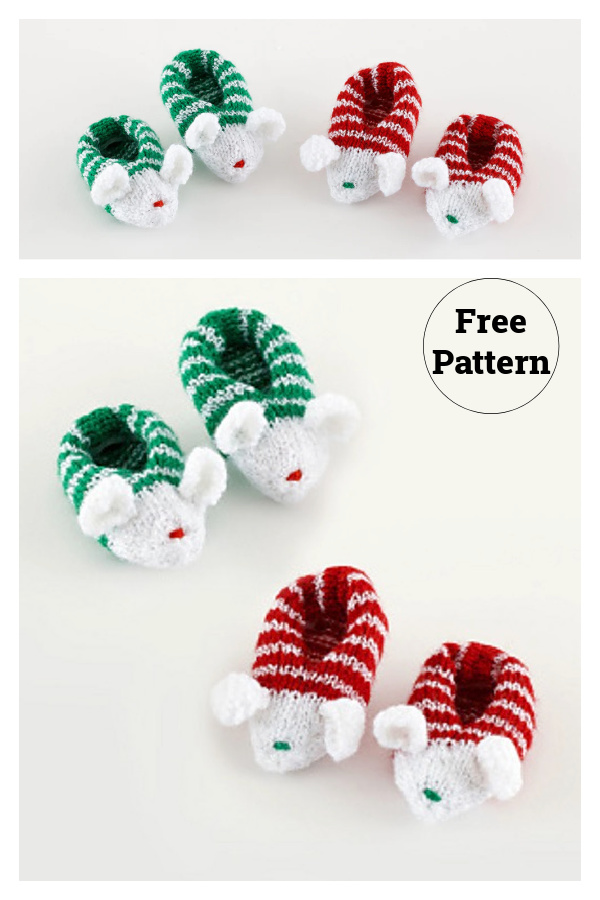 Holiday Mouse Slippers Free Knitting Pattern