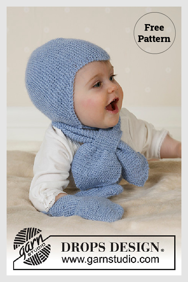 Baby Aviator Hat Scarf and Mittens Free Knitting Pattern