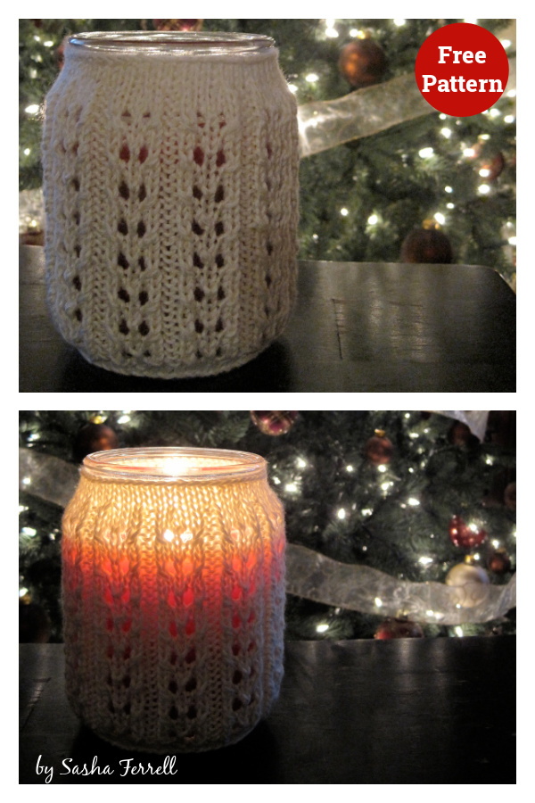 Raised Eyelet Rib Jar Candle Cozy Free Knitting Pattern