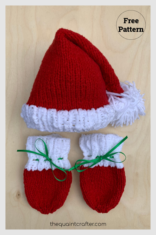Santa Baby Hat and Mitten Set Free Knitting Pattern