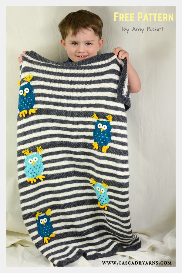 Five Little Owls Blanket Free Knitting Pattern